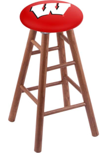 Brown Wisconsin Badgers Round Cushion Oak Pub Stool