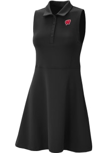 Womens Wisconsin Badgers Black Columbia Heat Seal Match Short Sleeve Dress