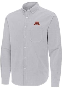 Mens Minnesota Golden Gophers Ash Antigua Porter Long Sleeve Dress Shirt