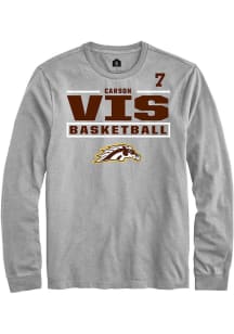 Carson Vis Mens Grey Western Michigan Broncos NIL Stacked Box Long Sleeve Player T Shirt
