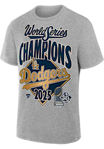 Los Angeles Dodgers Grey 2025 World Series Champions Locker Room Short Sleeve T Shirt