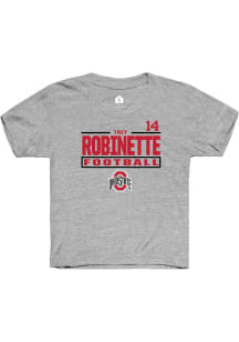Trey Robinette Youth Grey Ohio State Buckeyes NIL Stacked Box Short Sleeve Player T-Shirt