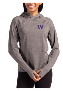 Womens Washington Huskies Black Cutter and Buck Adapt Knit Hood Hooded Sweatshirt