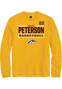 Declan Peterson Mens Gold Western Michigan Broncos NIL Stacked Box Long Sleeve Player T Shirt