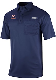 Columbia Virginia Cavaliers Mens Navy Blue Heat Seal Omni Wick Flycaster Short Sleeve Polo