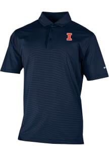 Mens Illinois Fighting Illini Navy Blue Columbia Heat Seal Double Hit Short Sleeve Polo Shirt