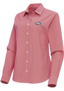 Antigua Arkansas Razorbacks Womens Porter Long Sleeve Cardinal Dress Shirt