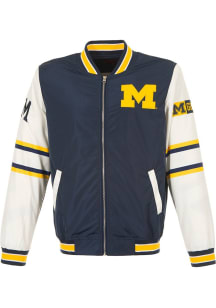 Mens Navy Blue Michigan Wolverines Nylon Bomber Medium Weight Jacket