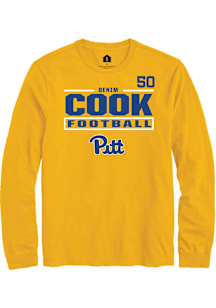 Denim Cook Pitt Panthers Gold Football NIL Stacked Box Long Sleeve Player T Shirt