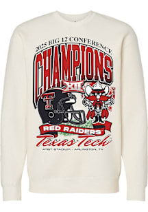 Texas Tech Red Raiders Mens Ivory 2025 Big 12 Football Champions Mascot Long Sleeve Crew Sweatshir..