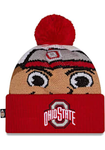 New Era Ohio State Buckeyes Red DL Mascot Pom Cuff Youth Knit Hat