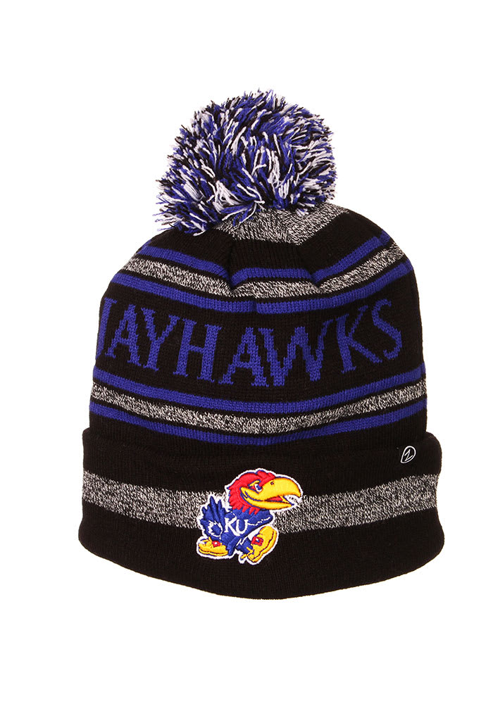 Kansas Jayhawks Black Jetty Cuff Pom Mens Knit Hat