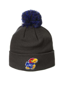 Kansas Jayhawks Charcoal Cuff Pom Mens Knit Hat