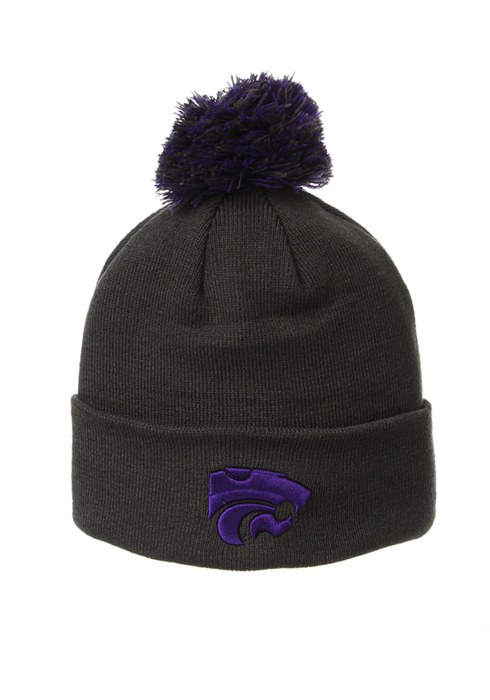 K-State Wildcats Charcoal Cuff Pom Mens Knit Hat