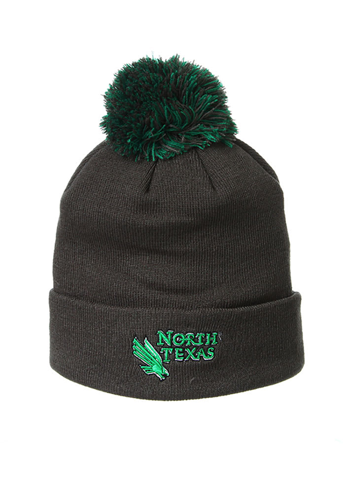 Zephyr North Texas Mean Green Charcoal Cuff Pom Mens Knit Hat