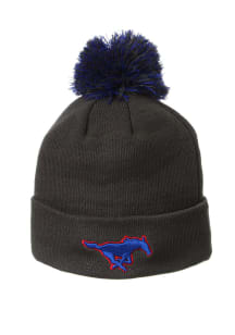 SMU Mustangs Charcoal Cuff Pom Mens Knit Hat