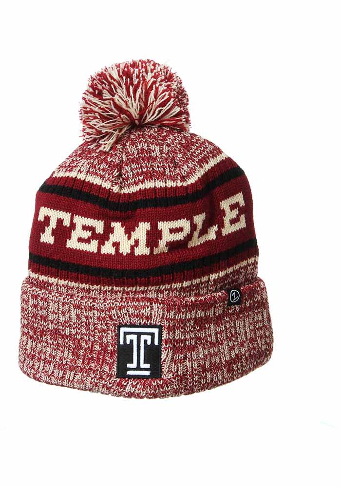 Temple Owls Maroon Springfield Cuff Pom Mens Knit Hat