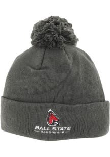Ball State Cardinals Grey Pom Knit Mens Knit Hat