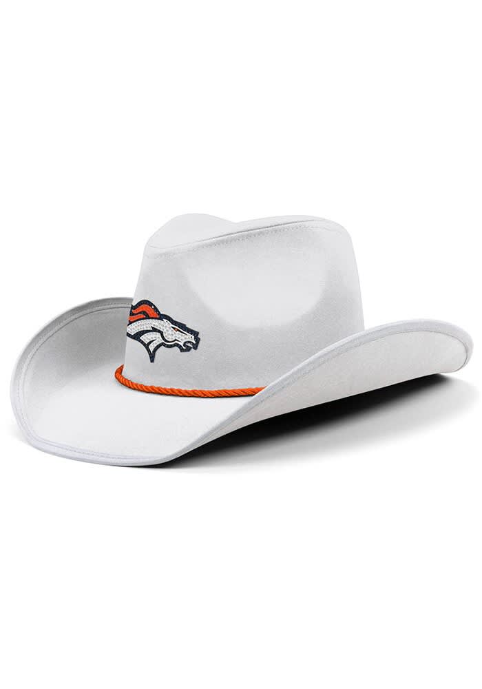 Denver Broncos White Beanie design with Logo, Blue &‎ Orange Stars & Rhinestones Denver Broncos New Era Womens White Chunky Cuff Pom Knit Hat  main image 4