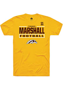 Terence Marshall Western Michigan Broncos Gold Football NIL Stacked Box Short Sleeve Player T Shir..