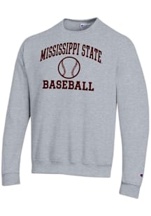 Champion Mississippi State Bulldogs Mens Grey Baseball Powerblend Long Sleeve Crew Sweatshirt