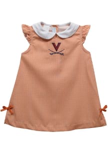 Vive La Fete Virginia Cavaliers Toddler Girls Orange Gingham Short Sleeve Dress