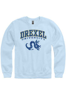 Mens Light Blue Drexel Dragons Arch Mascot Crew Sweatshirt