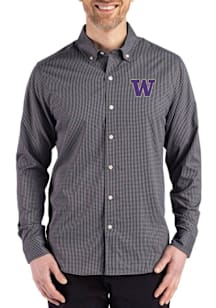Mens Washington Huskies Black Cutter and Buck Skyline Long Sleeve Dress Shirt