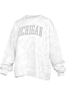 Pressbox Michigan Wolverines Womens White Camo Crew Sweatshirt