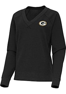 Antigua Green Bay Packers Womens Black Varsity Crew Sweatshirt