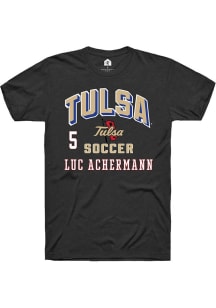 Luc Achermann Rally Mens Black Tulsa Golden Hurricane NIL Arch Logo Player T Shirt