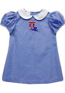 Vive La Fete Louisiana Tech Bulldogs Toddler Girls Blue Gingham Collar Short Sleeve Dress