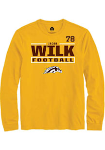 Jacob Wilk Western Michigan Broncos Gold Football NIL Stacked Box Long Sleeve Player T Shirt