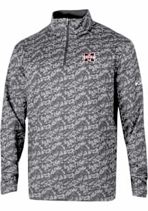 Columbia Mississippi State Bulldogs Mens Grey Heat Seal Printed Wickham Hills Long Sleeve Qtr Zip..