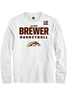 Jayden Brewer Mens White Western Michigan Broncos NIL Stacked Box Long Sleeve Player T Shirt
