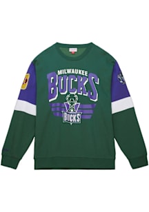 Mitchell and Ness Milwaukee Bucks Mens Green AllOver 3.0 Long Sleeve Fashion Sweatshirt