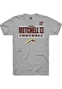 Jason Mitchell II Western Michigan Broncos Grey Football NIL Stacked Box Short Sleeve Player T Shi..