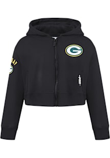 Pro Standard Green Bay Packers Girls Black Classic Essentials Long Sleeve Full Zip Hooded Sweatshi..