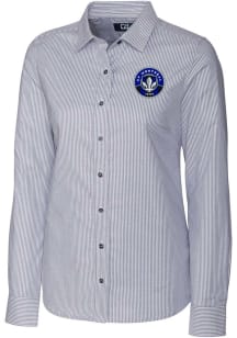 Cutter and Buck Montreal Impact Womens Stretch Oxford Stripe Long Sleeve Charcoal Dress Shirt