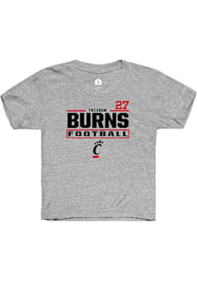 Taizaun Burns Cincinnati Bearcats Youth Grey NIL Stacked Box Player Tee