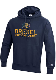 Mens Drexel Dragons Navy Blue Champion Stacked Reverse Weave Hooded Sweatshirt
