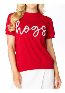 Arkansas Razorbacks Womens Crimson Glitter Script Short Sleeve T-Shirt