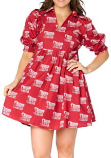 Oklahoma Sooners Womens Red Poplin Design Short Sleeve Dress