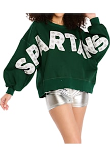 Michigan State Spartans Womens Green Stars Crew Sweatshirt