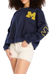 Michigan Wolverines Womens Blue Sequin Boxy Crew Sweatshirt
