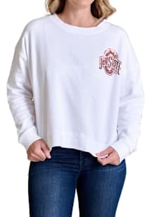 Ohio State Buckeyes Womens White Sequin Boxy Crew Sweatshirt