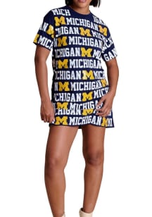 Womens Blue Michigan Wolverines Sequin Repeat Short Sleeve Dress