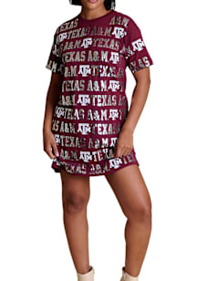 Texas A&M Aggies Womens Maroon Sequin Repeat Short Sleeve Dress