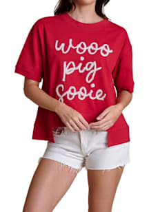 Arkansas Razorbacks Womens Crimson Glitter Script Short Sleeve T-Shirt