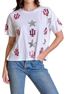 Indiana Hoosiers Womens White Sequin Stars Short Sleeve T-Shirt